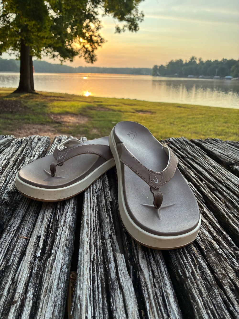 OluKai Women's Taupe Flip-Flop Sandals